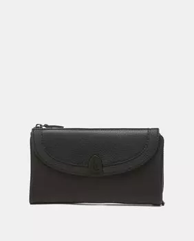 Большой черный кожаный кошелек со сборками и клапаном Abbacino, черный