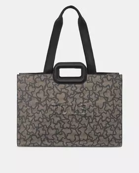 Большой черный шопер с принтом и двойной ручкой Tous, черный