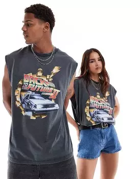 Большой черный топ унисекс с графическим принтом «Назад в будущее» ASOS DESIGN