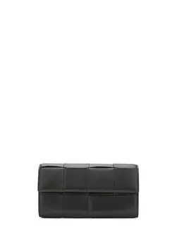 Большой черный женский кожаный кошелек cassette Bottega Veneta