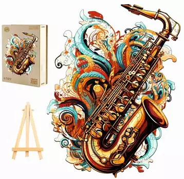 БОЛЬШОЙ ДЕРЕВЯННЫЙ ПАЗЛ 270 ДЕТАЛЕЙ Саксофон в деревянной коробке Pasjo24