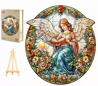 Большой Деревянный Пазл 280 Предметов Витражи Ангел В Деревянной Коробке Pasjo24