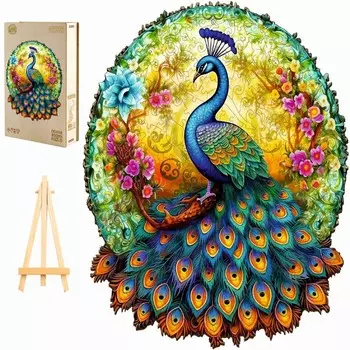 Большой Деревянный Пазл 290 Деталей Цветной Павлин В Деревянной Коробке Pasjo24
