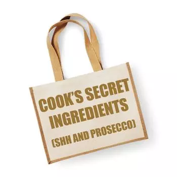 Большой джутовый мешок Секретные ингредиенты повара (Тсс и Просекко) Натуральный мешок Золотой текст День матери Новорожденная мама День рождения Рождество 60 SECOND MAKEOVER, золото