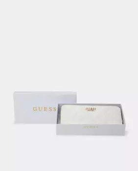Большой горизонтальный женский кошелек на молнии Guess, белый