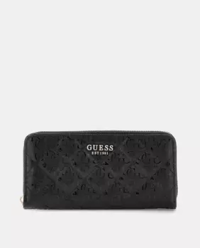 Большой горизонтальный женский кошелек на молнии Guess, чёрный