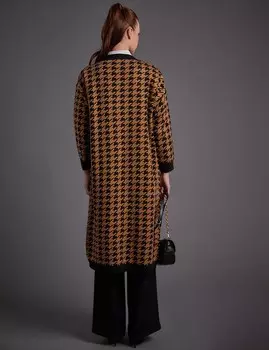 Большой Кардиган с узором «гусиные лапки» Черный Бежевый Kayra