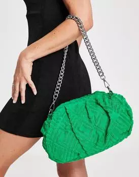 Большой клатч ASOS DESIGN из махровой ткани зеленого цвета со сборками и съемной цепочкой через плечо