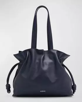 Большой клатч Flamenco из кожи напа с анаграммой из золотой фольги Loewe, цвет Abyss Blue