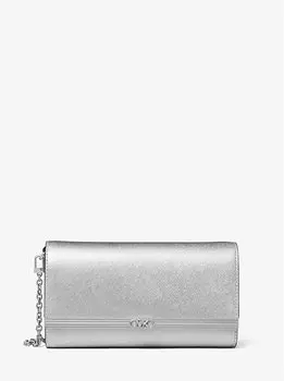 Большой клатч Mona из металлической сафьяновой кожи Michael Kors, серебряный