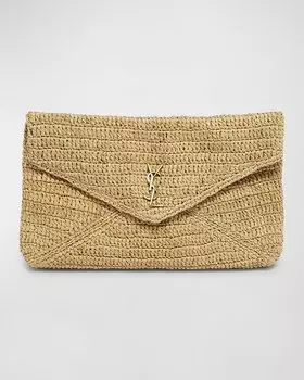 Большой клатч YSL Envelope Pouch из рафии и кожи Saint Laurent, цвет Naturale Brick