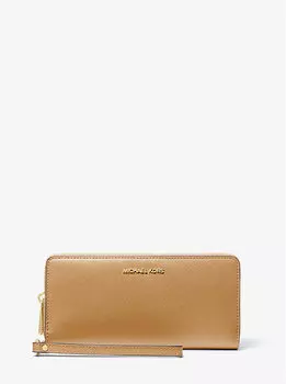 Большой континентальный кошелек из сафьяновой кожи Michael Kors, бежевый