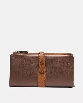 Большой коричневый кожаный кошелек с контрастной деталью Abbacino, коричневый