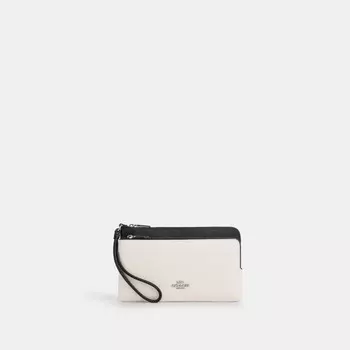 Большой кошелек COACH Double Zip, цвет Silver/Chalk Black Multi