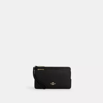 Большой кошелек COACH Double Zip, золотой/черный