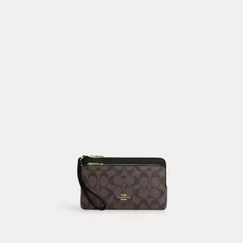 Большой кошелек COACH Double Zip, золотой/коричневый/черный