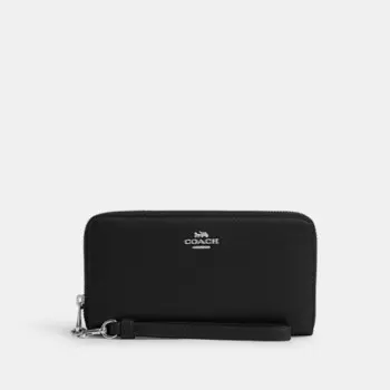 Большой кошелек COACH Long Zip Around, серебряный/черный
