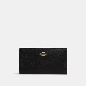 Большой кошелек COACH Slim Zip, золотой/черный