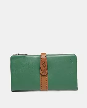 Большой кошелек из кожи зеленого цвета с контрастной деталью Abbacino, зеленый