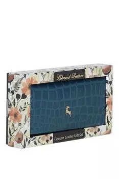 Большой кошелек из натуральной кожи с 7-карточным RFID-принтом Croc и RFID Ashwood Leather, синий