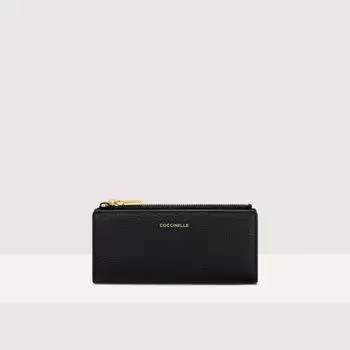 Большой кошелек из зерненой кожи Coccinelle METALLIC SOFT, черный