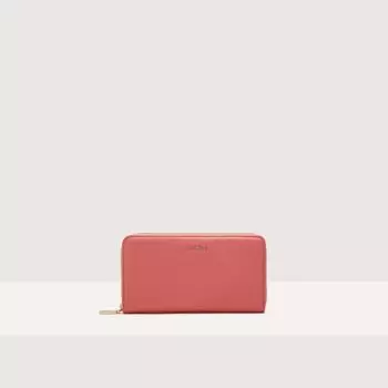 Большой кошелек из зернистой кожи на молнии Coccinelle METALLIC SOFT, красный