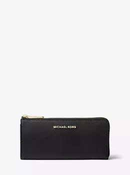 Большой кошелек Jet Set Travel из сафьяновой кожи с молнией на четверть Michael Kors, черный