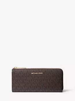 Большой кошелек Jet Set Travel с молнией на четверть и логотипом Michael Kors, коричневый