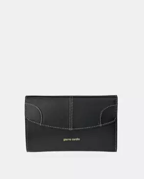 Большой кошелек-кошелек с кожаным клапаном Pierre Cardin, черный