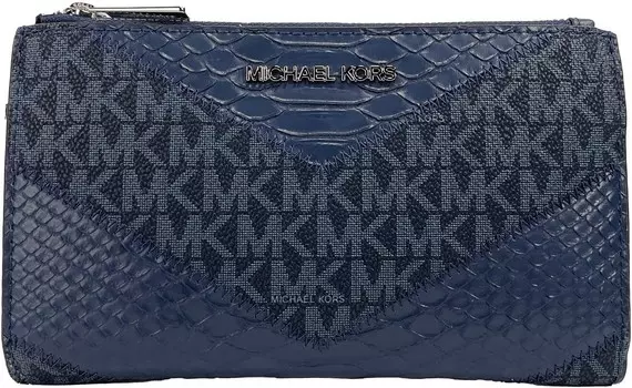 Большой кошелек Michael Kors Jet Set Travel с двойной молнией MK Signature Multi Python Design (темно-синий), 35R4STVW3B