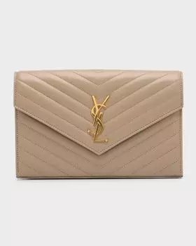 Большой кошелек YSL Monogram на цепочке из гладкой кожи Saint Laurent, цвет Dusty Grey