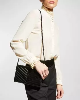 Большой кошелек YSL Monogram на цепочке из зерненой кожи Saint Laurent, цвет Black