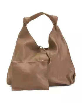 Большой кожаный хобо без подкладки, с узлом на ручке, сделано в Италии Viola Castellani, серо-коричневый