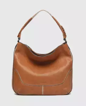 Большой кожаный хобо с магнитной застежкой Abbacino, коричневый