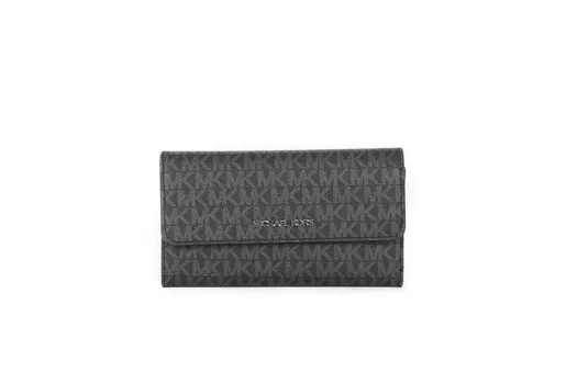 Большой кожаный клатч-кошелек тройного сложения Jet Set Travel, черный Michael Kors