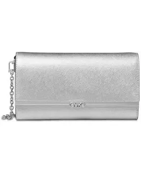 Большой кожаный клатч Mona East West Michael Kors, серебряный