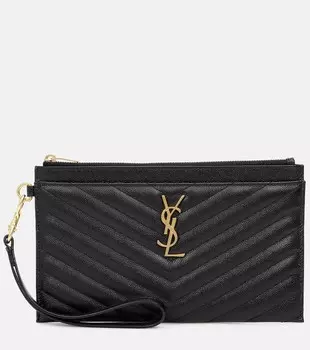 Большой кожаный клатч с монограммой Saint Laurent, черный
