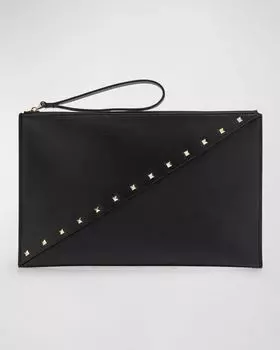 Большой кожаный клатч Wispy Rockstud Valentino Garavani, цвет Nero