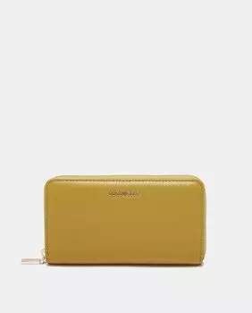 Большой кожаный кошелек горчичного цвета на молнии Coccinelle, горчичный