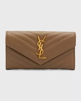 Большой кожаный кошелек YSL Grain de Poudre с клапаном Saint Laurent