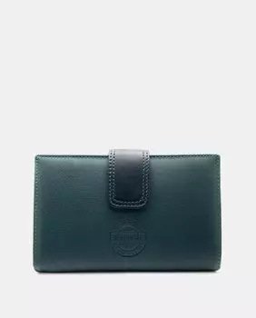 Большой кожаный кошелек зеленого цвета с черным ремешком Pielnoble, зеленый