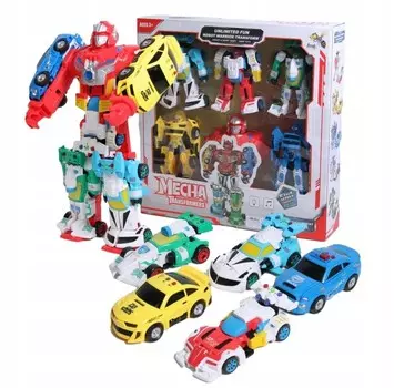 Большой Набор Фигурок Роботов Со Звуком 5Шт Трансформируется В Автомобиль Midex