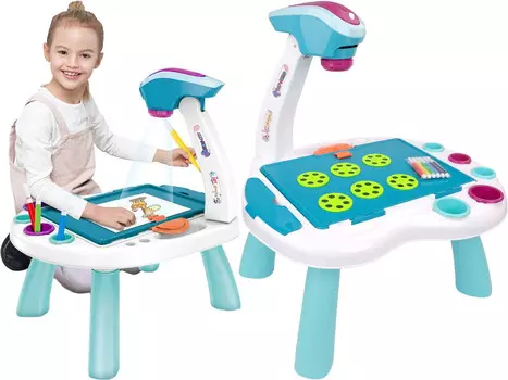 Большой НАСТОЛЬНЫЙ ПРОЕКТОР ДОСКА для обучения рисованию Проектор + фломастеры СЛАЙДЫ Madej