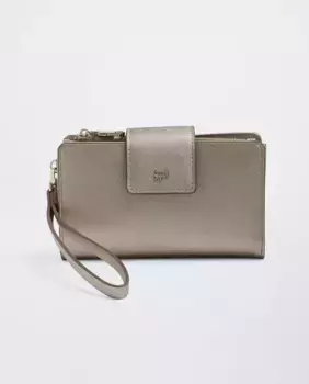 Большой однотонный женский кошелек на пуговицах Parfois, серебряный