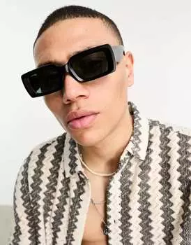 Большой прямоугольник ASOS DESIGN со скошенной оправой и зеленой линзой матового черного цвета.