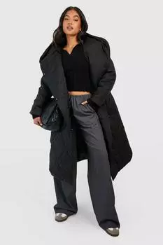 Большой пуховик с капюшоном Petite Diamond Quilt Maxi boohoo, черный
