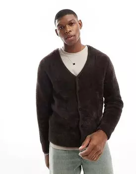 Большой пушистый кардиган коричневого цвета Jack & Jones