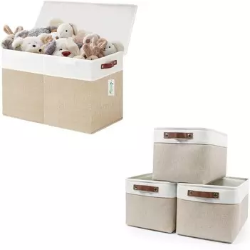 Большой ящик для хранения игрушек с крышками 25x13x16 + большие тканевые корзины для хранения полок, 3 шт., 15x11x9,5 Bagnizer