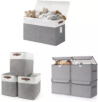 Большой ящик для хранения игрушек с крышками. Большие тканевые корзины для хранения | Контейнеры для хранения 50 л Большой складной контейнер из льняной ткани на 22 литра Bagnizer