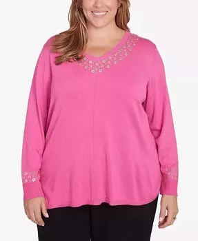 Большой размер люверсы украшенный тонкий свитер Ruby Rd., розовый